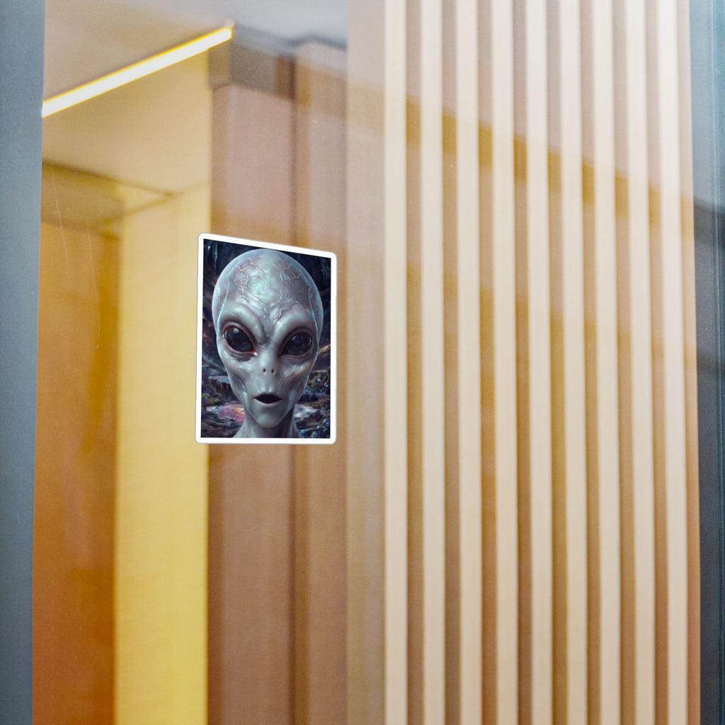 Alien Face Vinyl Decal — Kiss-Cut Extraterrestrial Sticker for Laptops, Windows & Gear