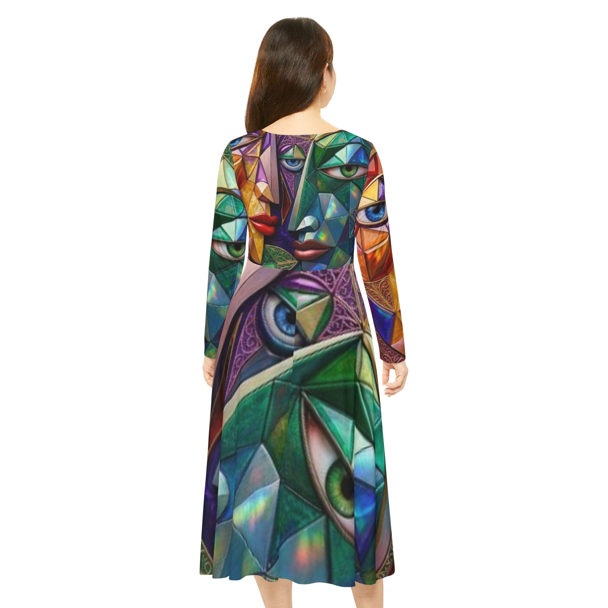 Cubist Faces Artwork Dance Dress | Long Sleeve