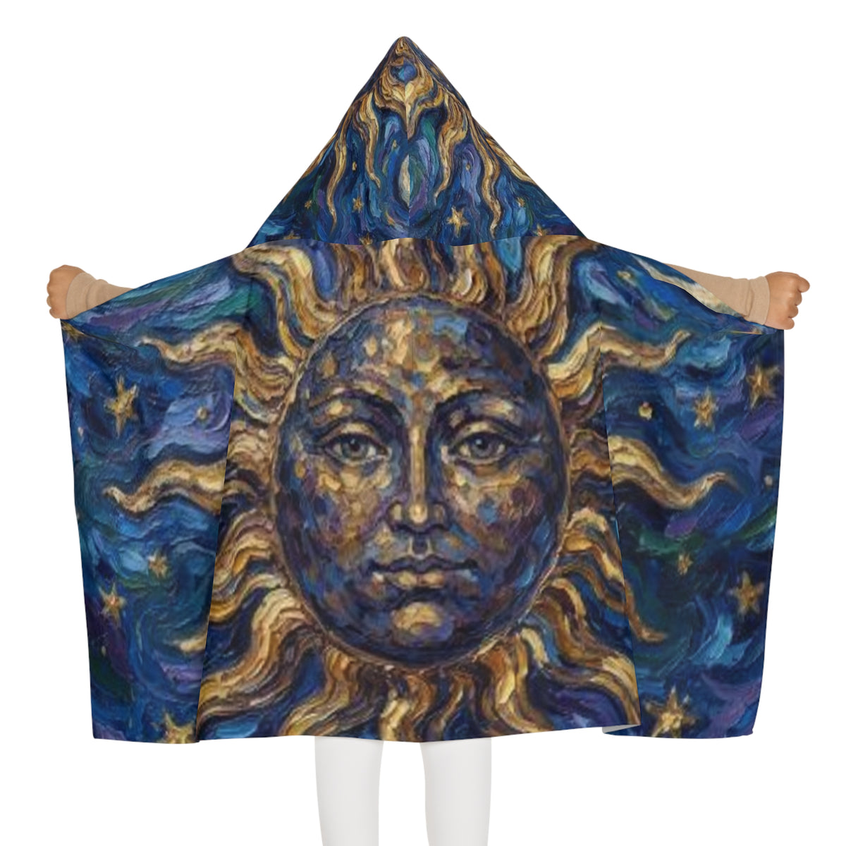 Sun and Stars Youth Hooded Towel — Celestial Sun Face Beach & Bath Wrap