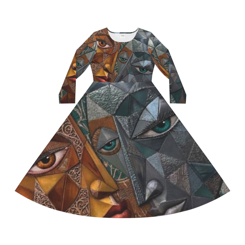 Vestido de danza de manga larga con careta cubista