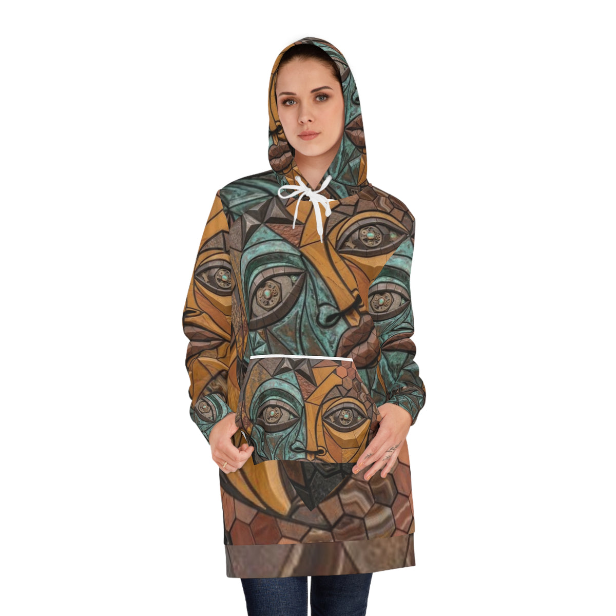 Geometric Mosaic Face Hoodie Dress | No More Stolen Sisters Series #mmiwg