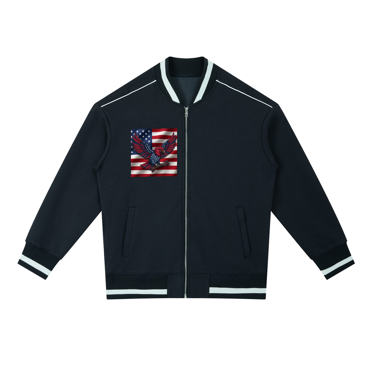 Contrast Piping Zip Bomber Jacket