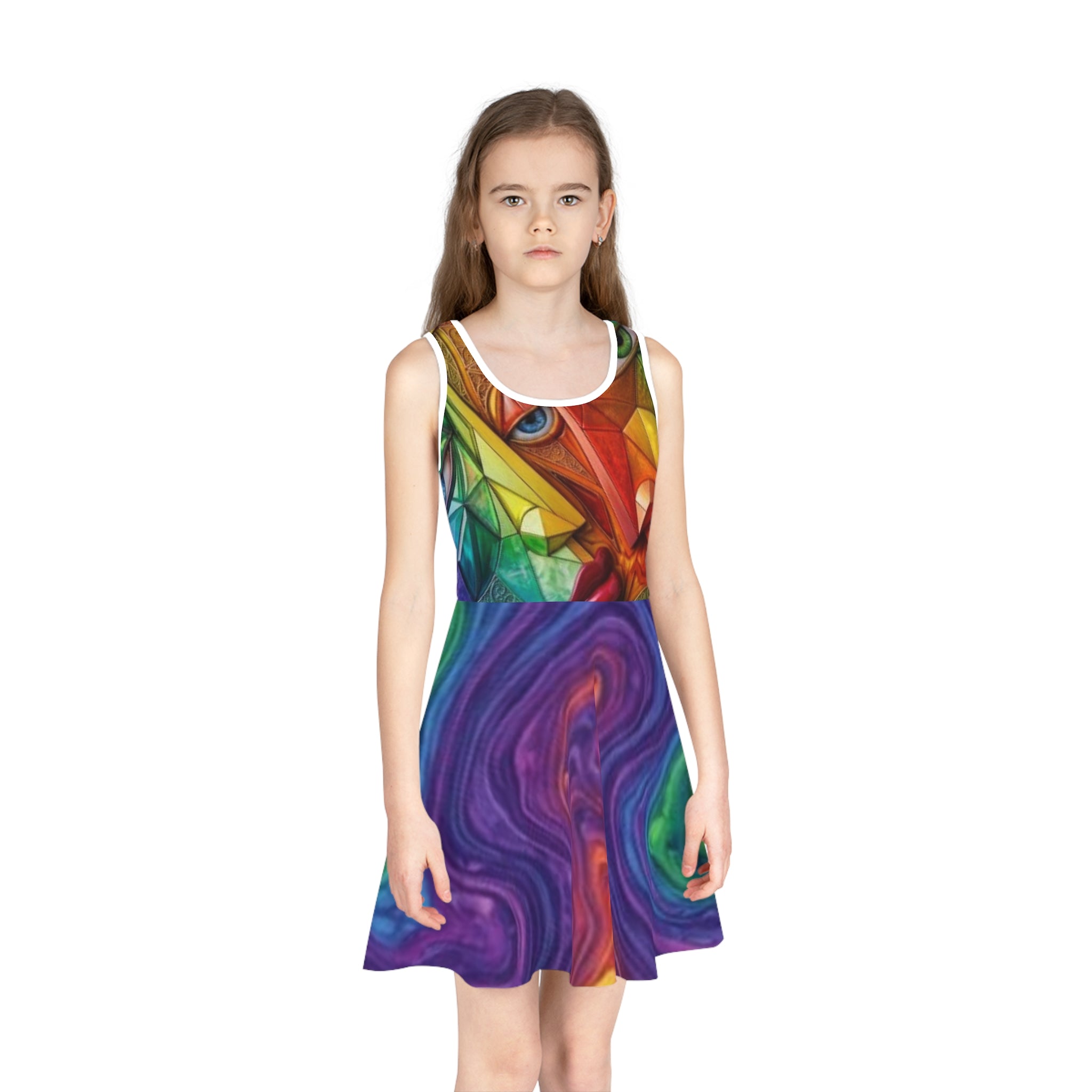 Girls' Rainbow Swirl Sundress — Colorful Abstract Dress - "No More Stolen Sisters!" #mmiwg Collection