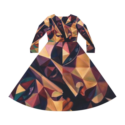Abstract Geometric Long Sleeve Unique Dress — "No More Stolen Sisters!" #mmiwg Collection