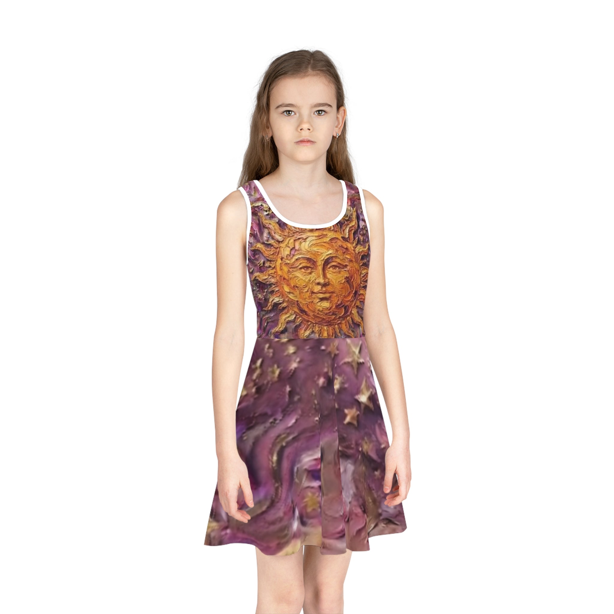 Girls' Sun & Stars Sundress — Celestial AOP Dress - "No More Stolen Sisters!" #mmiwg Collection