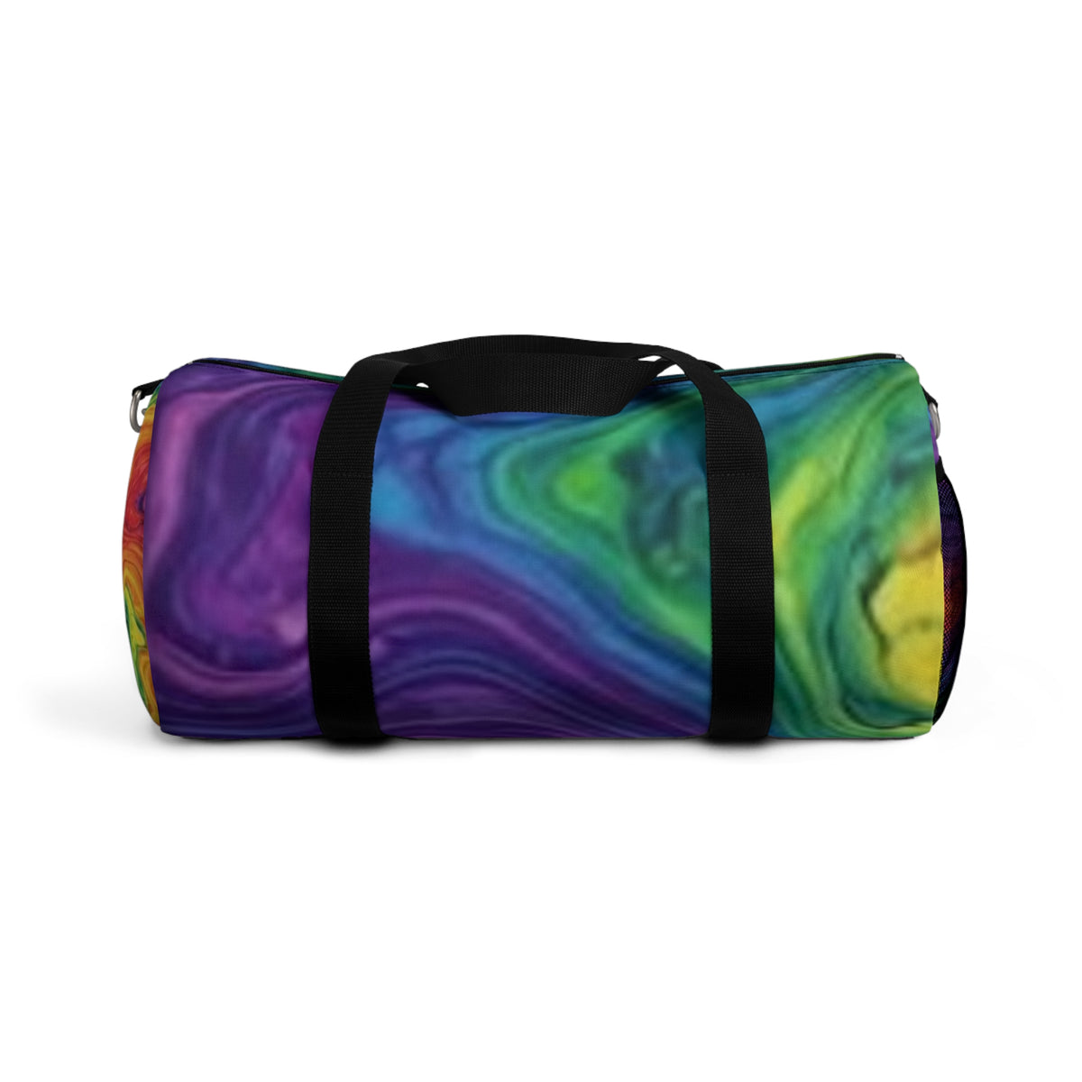 Rainbow Swirl Duffel Bag — Colorful Travel Gym Bag with Psychedelic Marble Print