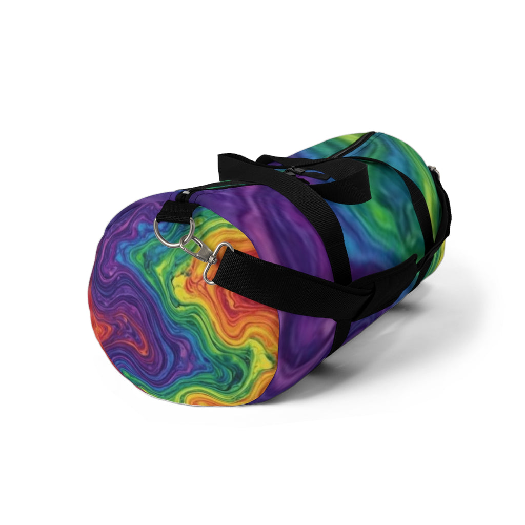 Rainbow Swirl Duffel Bag — Colorful Travel Gym Bag with Psychedelic Marble Print