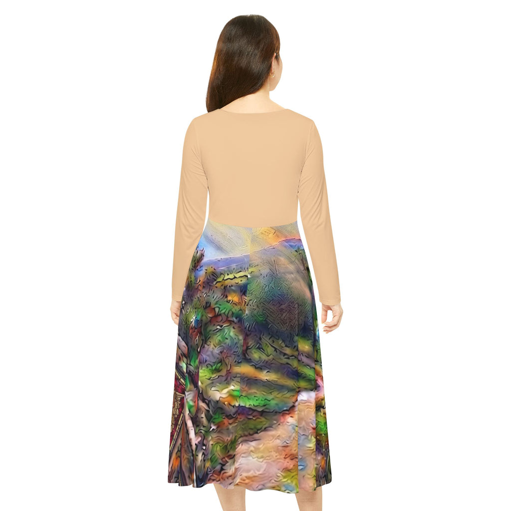 Women's Long Sleeve Dress Door opening to lighted path (AOP)