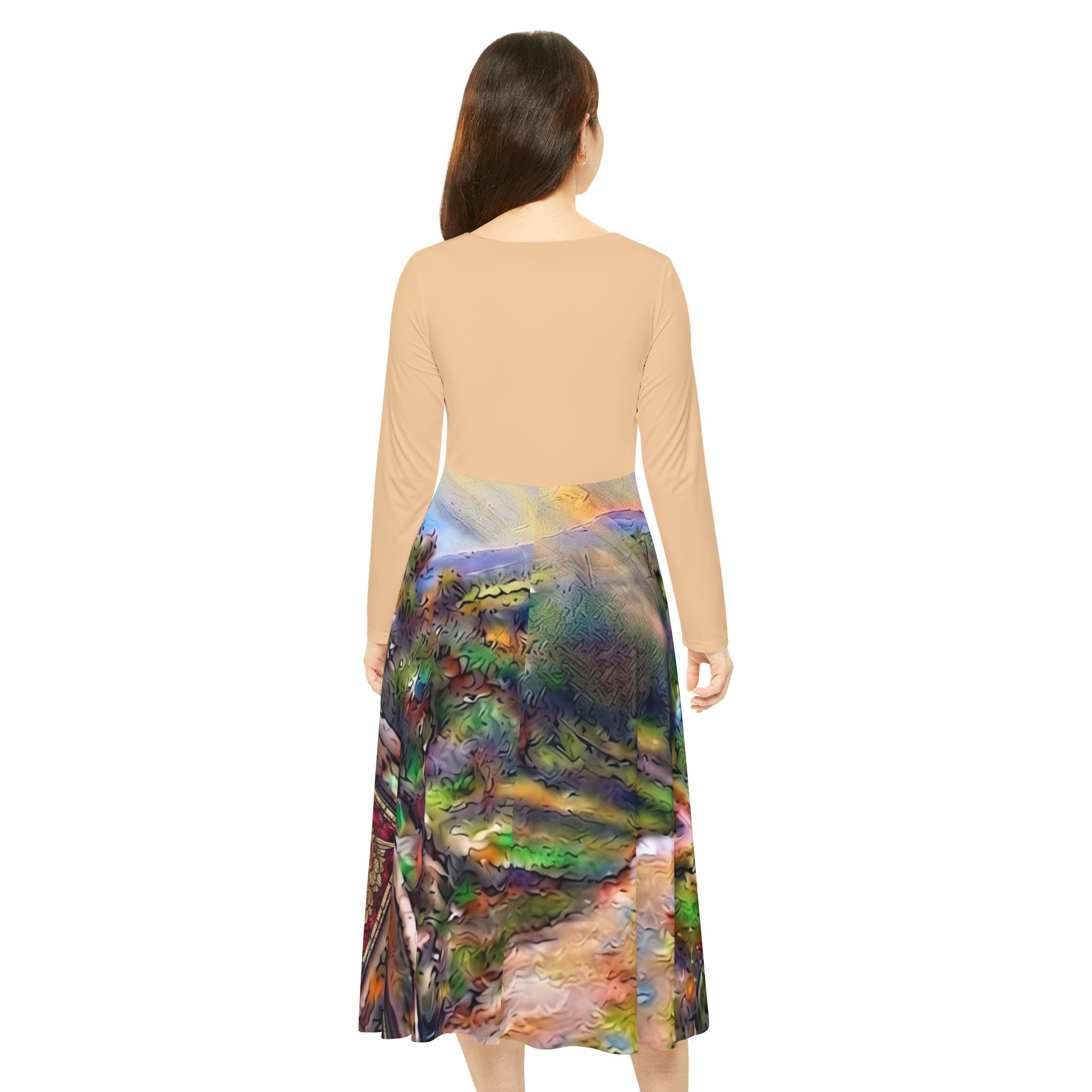 Women's Long Sleeve Dress Door opening to lighted path (AOP)