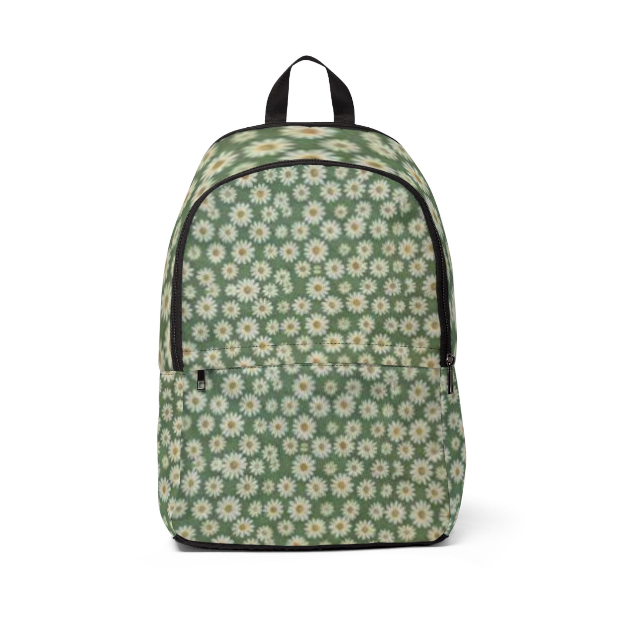 Green Daisy Pattern Backpack | Floral Retro Meadow Print