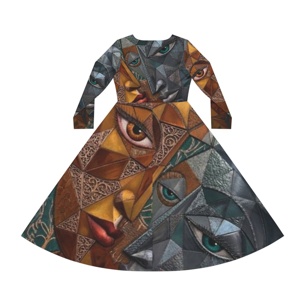 Vestido de danza de manga larga con careta cubista
