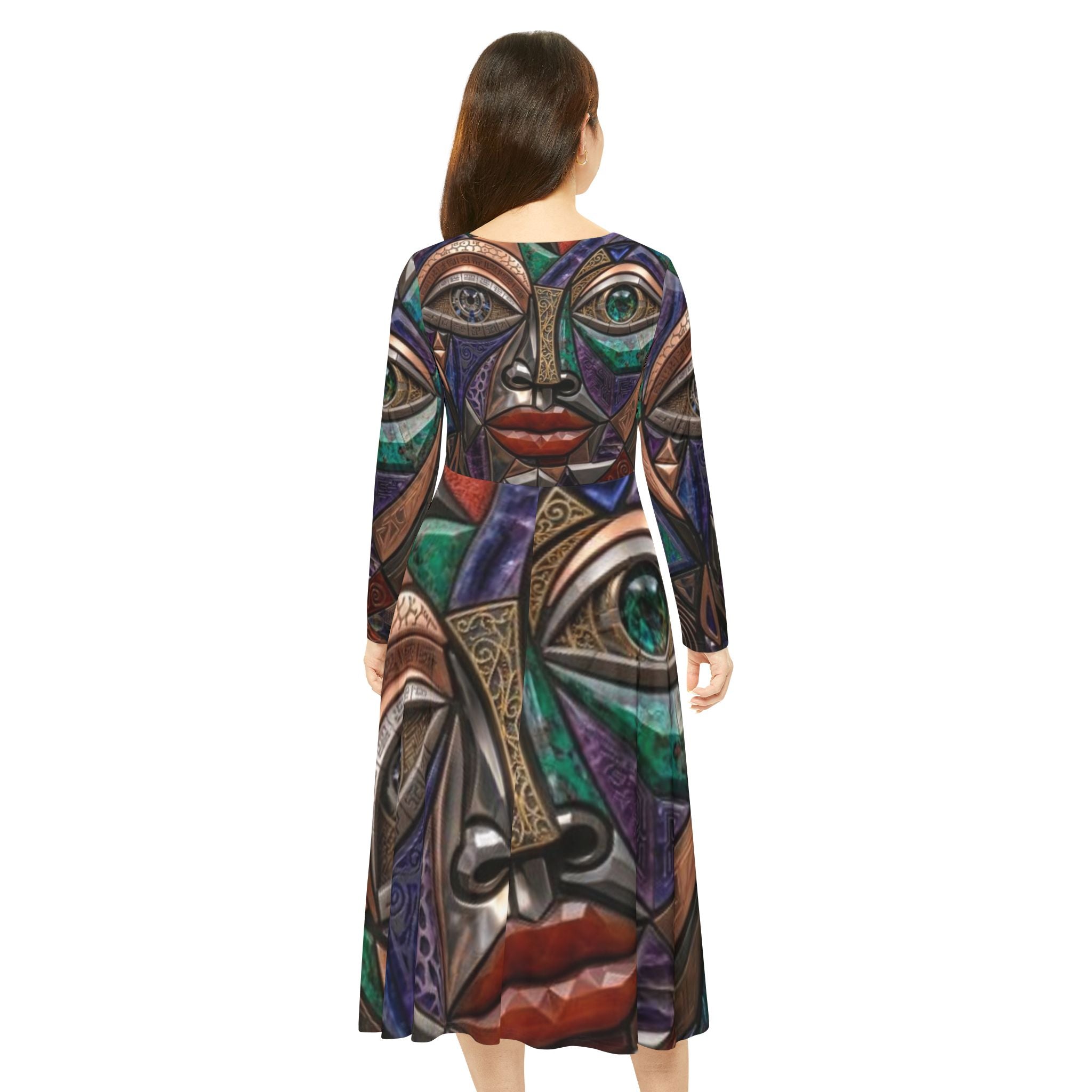 Abstract Mosaic Face dress | Long Sleeve Dance Dress  |  "No More Stolen Sisters" Series #mmiwg
