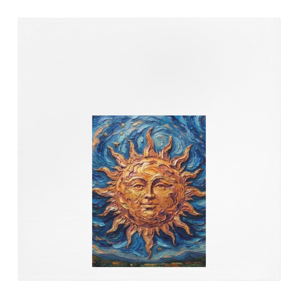 Sunburst Art Tea Towel — Hand-Painted Sun Design Decorative Kitchen Towel