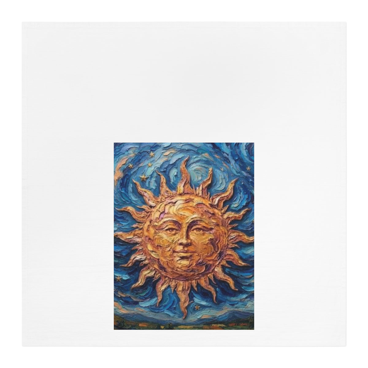 Sunburst Art Tea Towel — Hand-Painted Sun Design Decorative Kitchen Towel