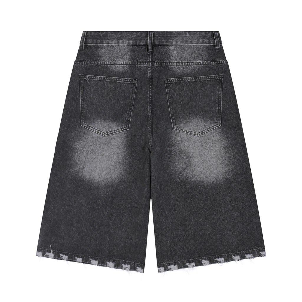 Pantaloncini in denim da uomo con effetto slavato e strappi