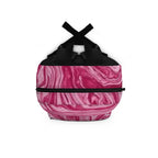 Pink marble backpack with swirled pink design, stylish school and travel bag by Printify on a white background.