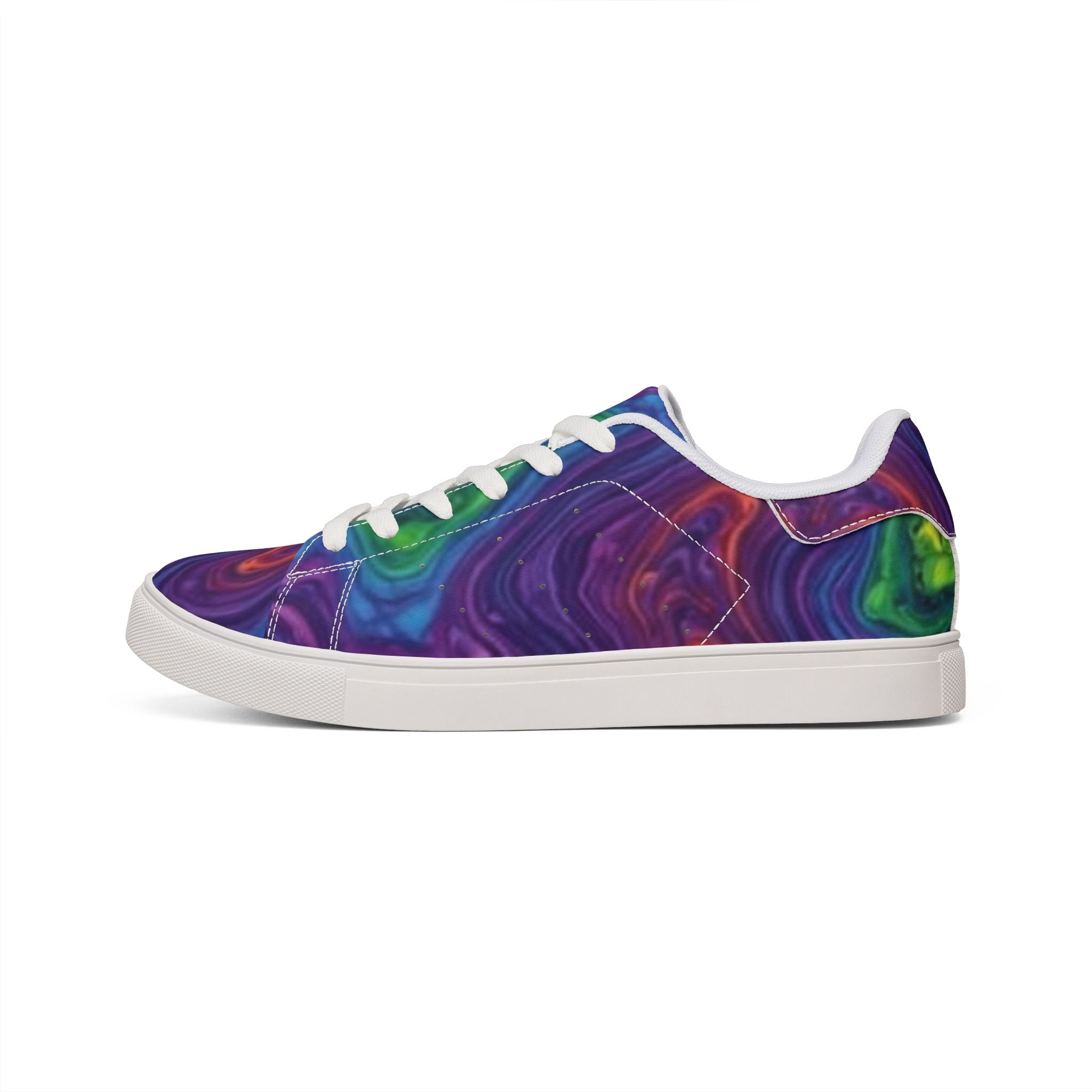 Leather Sneakers — Colorful Abstract Face Art Low-Top Women's Sneakers