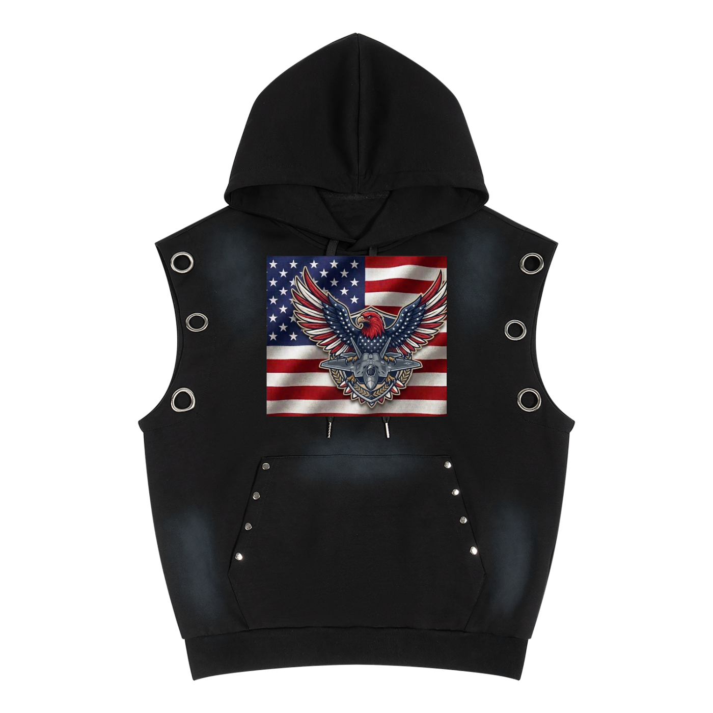 Unisex Vintage Wash Sun Fade Sleeveless Hoodie