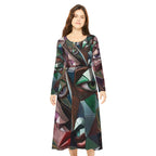 Abstract geometric print dress with long sleeves from Printify's "No More Stolen Sisters" series, featuring all-over design.