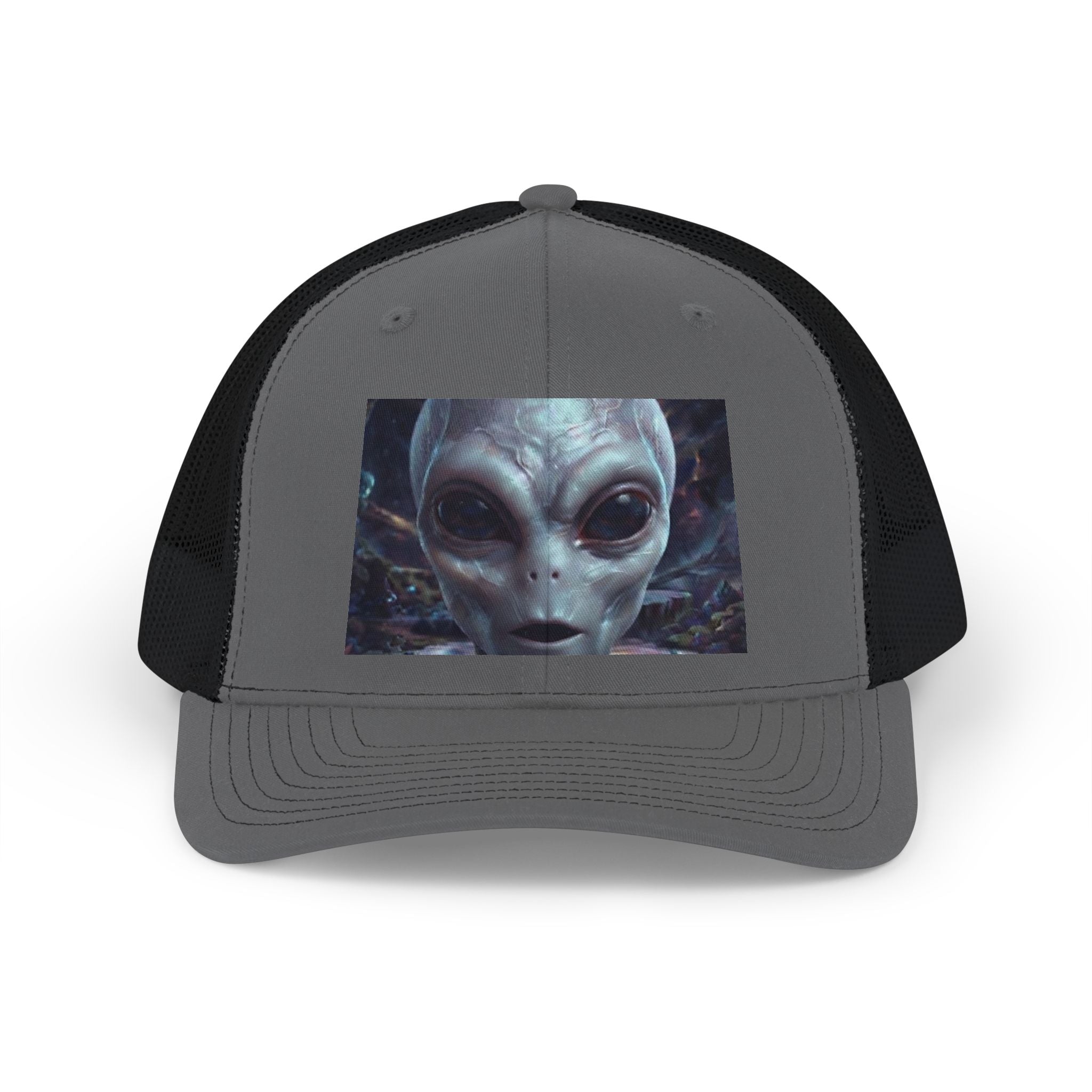 Alien Face Snapback Trucker Cap — Sci‑Fi Extraterrestrial Graphic Hat