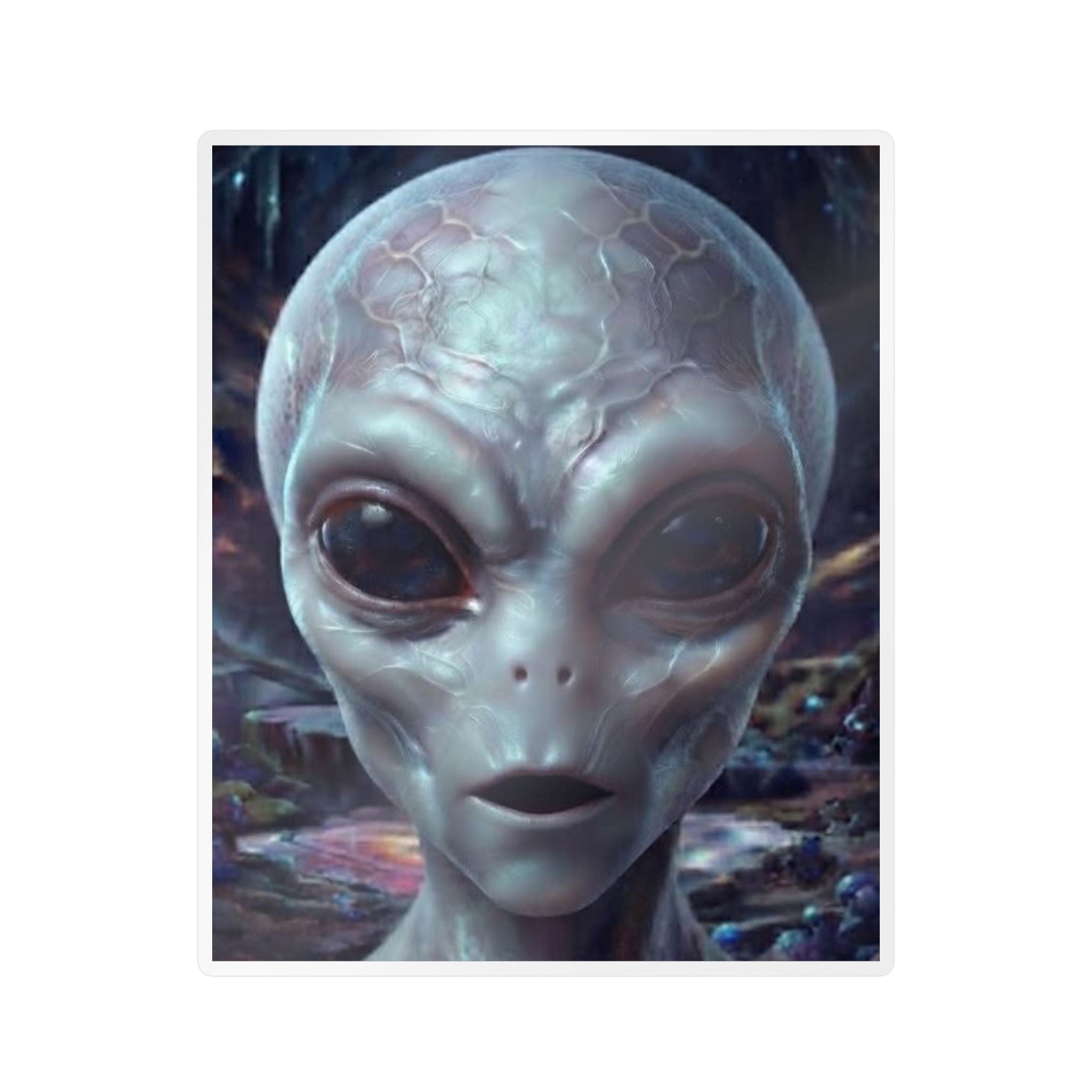Alien Face Vinyl Decal — Kiss-Cut Extraterrestrial Sticker for Laptops, Windows & Gear