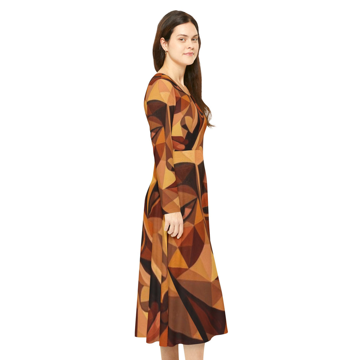 Geometric Abstract Faces Dress | Long Sleeve Dance Dress No More Stolen Sisters Series #mmiwg