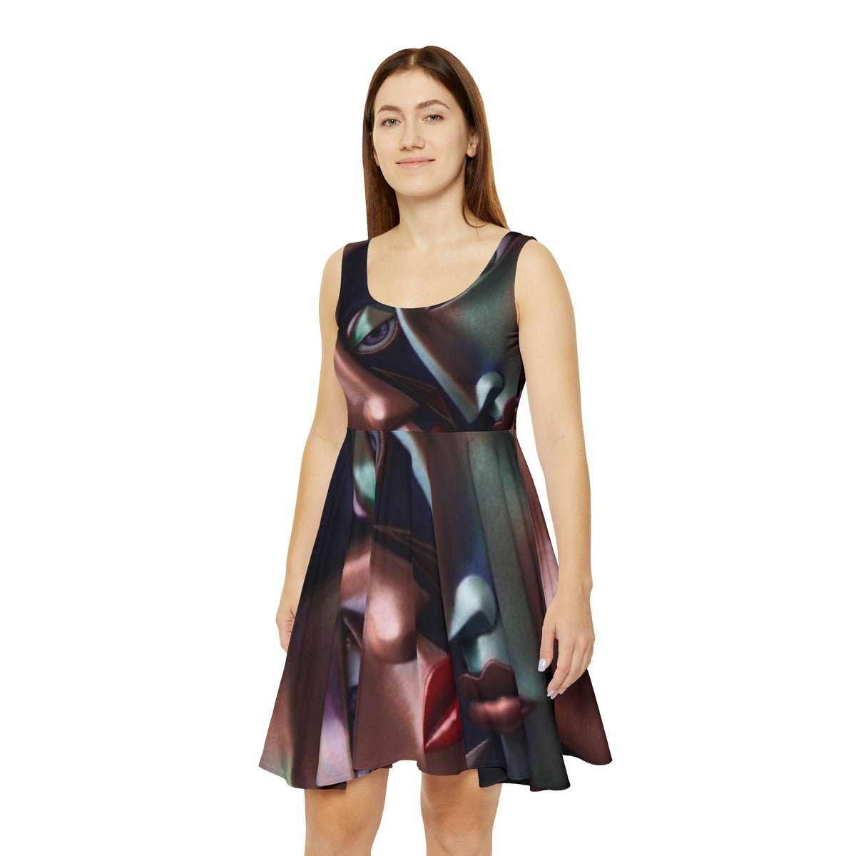 Abstract Mosaic Face dress | Long Sleeve Dance Dress  |  "No More Stolen Sisters" collection #mmiwg
