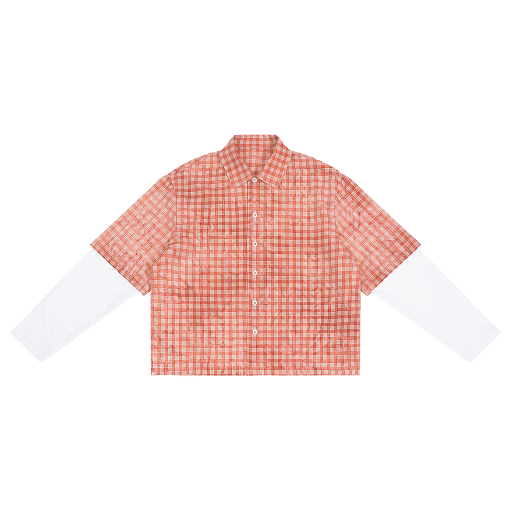 Camicia unisex a maniche corte a quadri con lavaggio vintage