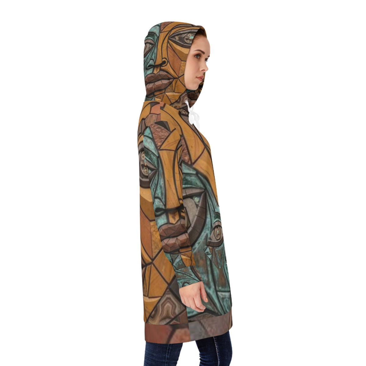 Geometric Mosaic Face Hoodie Dress | No More Stolen Sisters Series #mmiwg