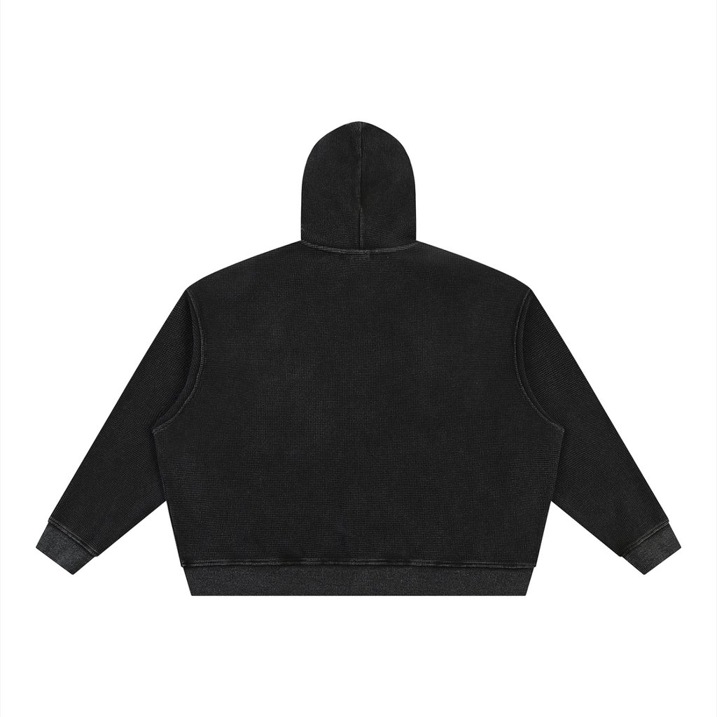 Unisex Vintage Wash Boxy Waffle Full Zip Hoodie