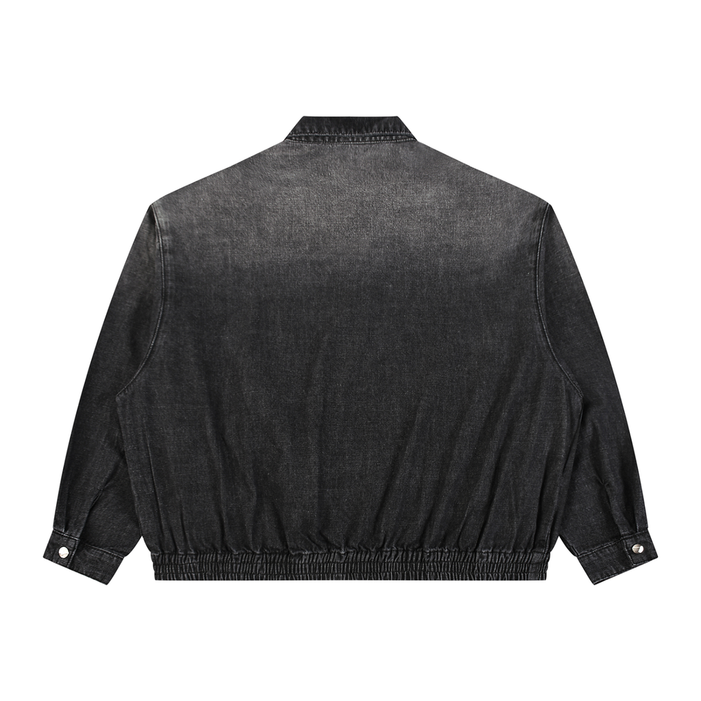 Giacca di jeans unisex vintage lavata con zip integrale