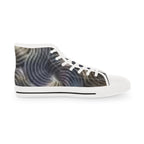 Men's high top sneakers with monochrome wave pattern, canvas shoes by Printify, showcasing stylish urban footwear.