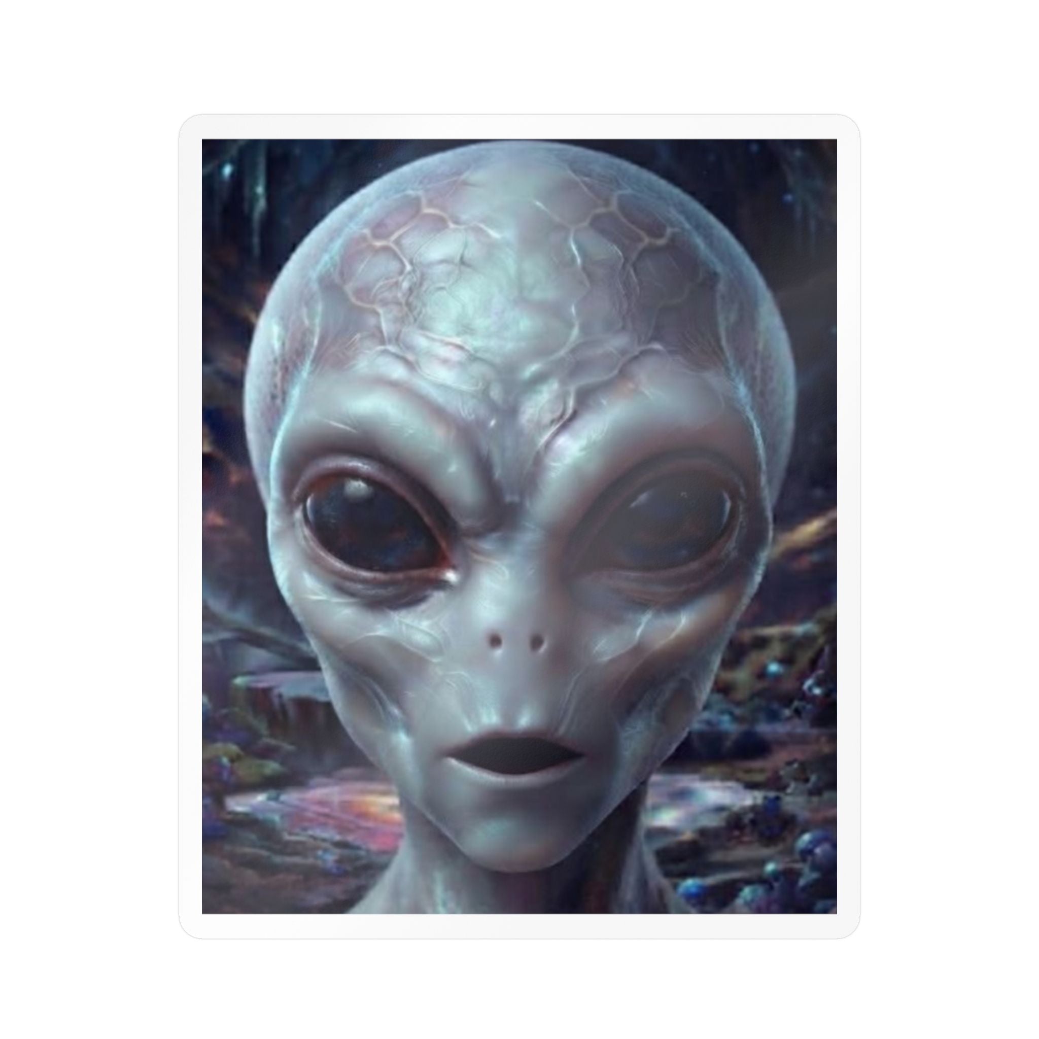 Alien Face Vinyl Decal — Kiss-Cut Extraterrestrial Sticker for Laptops, Windows & Gear