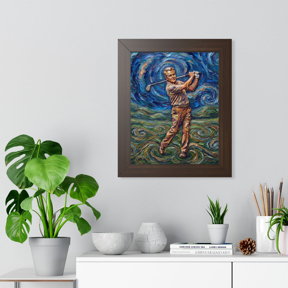 Golf Swing Framed Poster — Van Gogh Style Golf Art Print