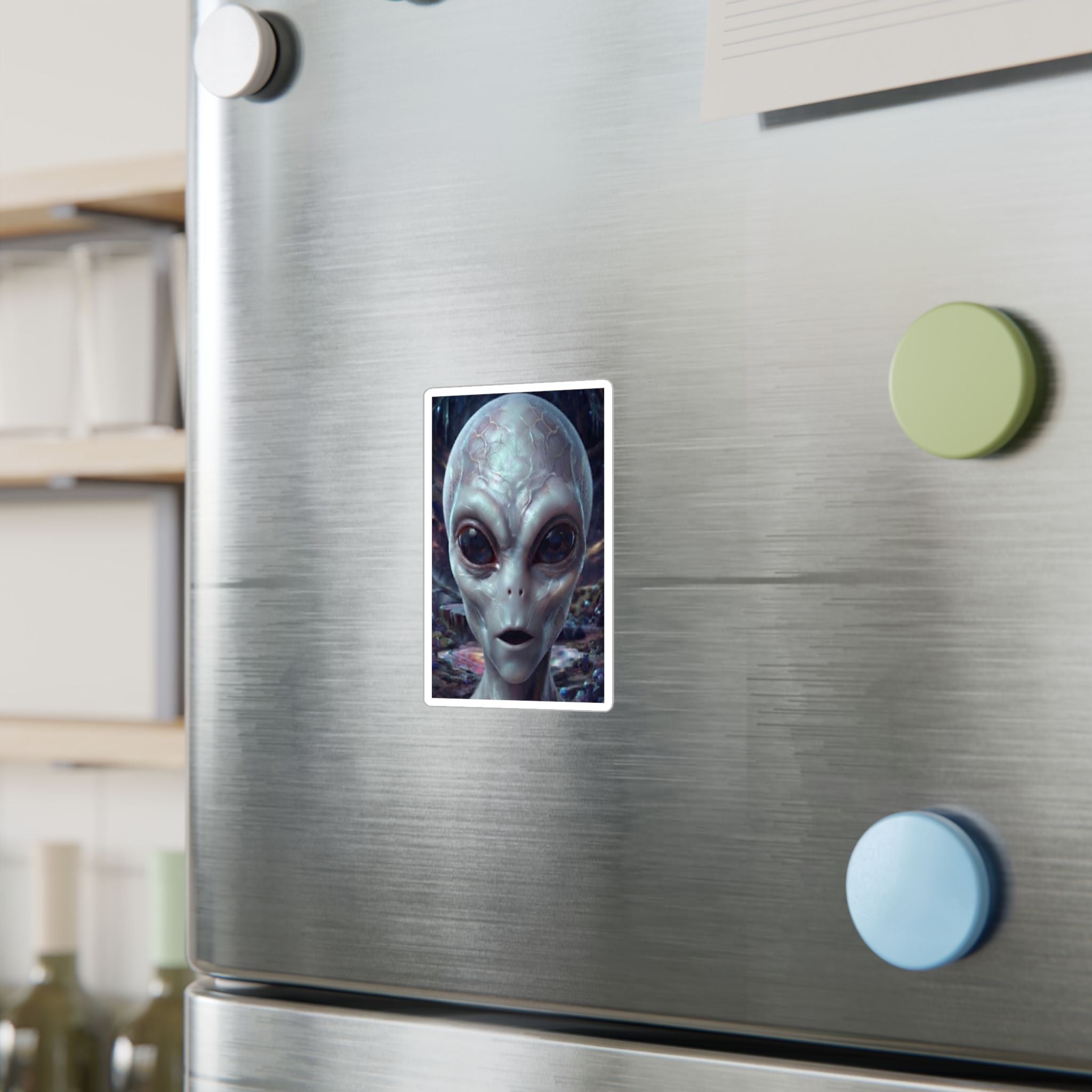 Alien Face Vinyl Decal — Kiss-Cut Extraterrestrial Sticker for Laptops, Windows & Gear