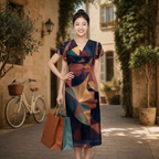All-over Print Women's V-Neck Flutter Sleeve Midi Dress