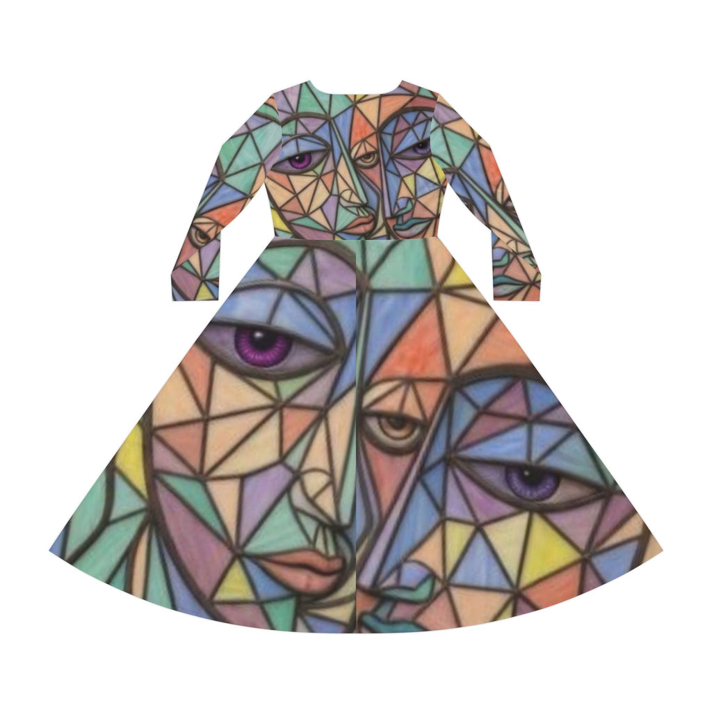Geometric Abstract Faces Dress | Long Sleeve Dance Dress | "No More Stolen Sisters" Series