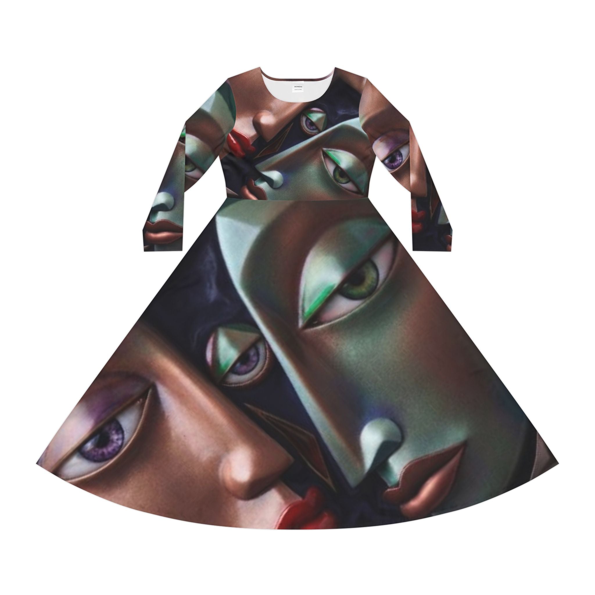 Abstract Faces Long Sleeve Skater Dress -"No More Stolen Sisters!" Collection