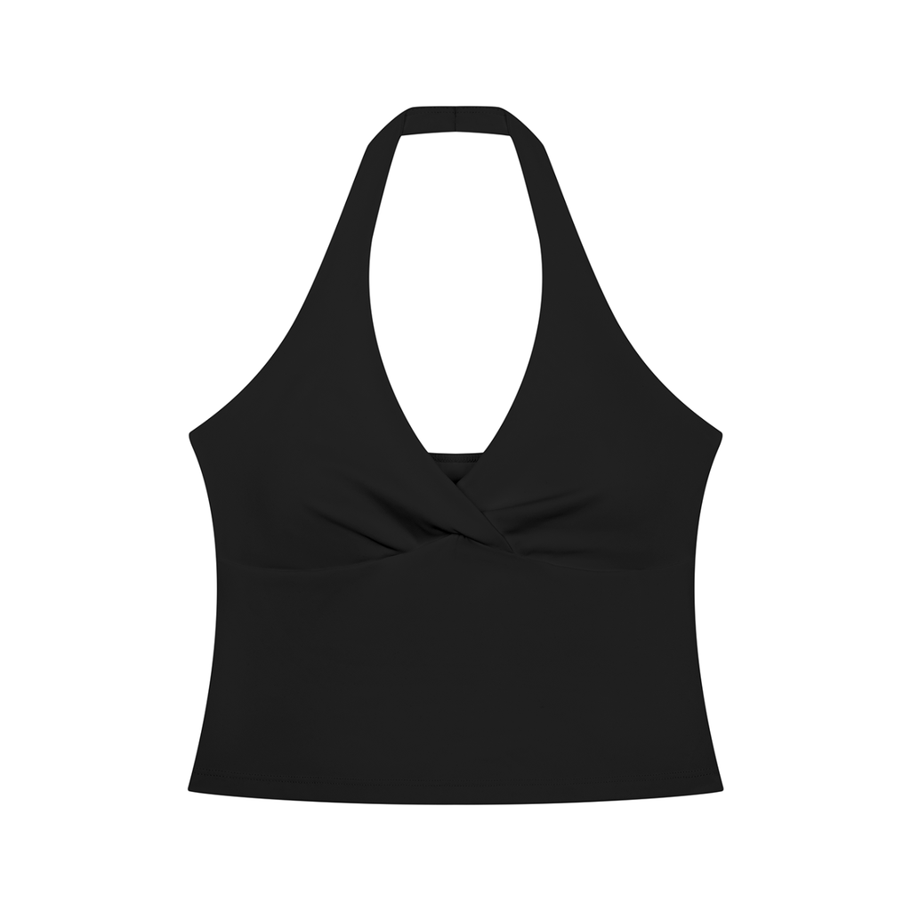Canotta da yoga smanicata arricciata con scollo all'americana da donna
