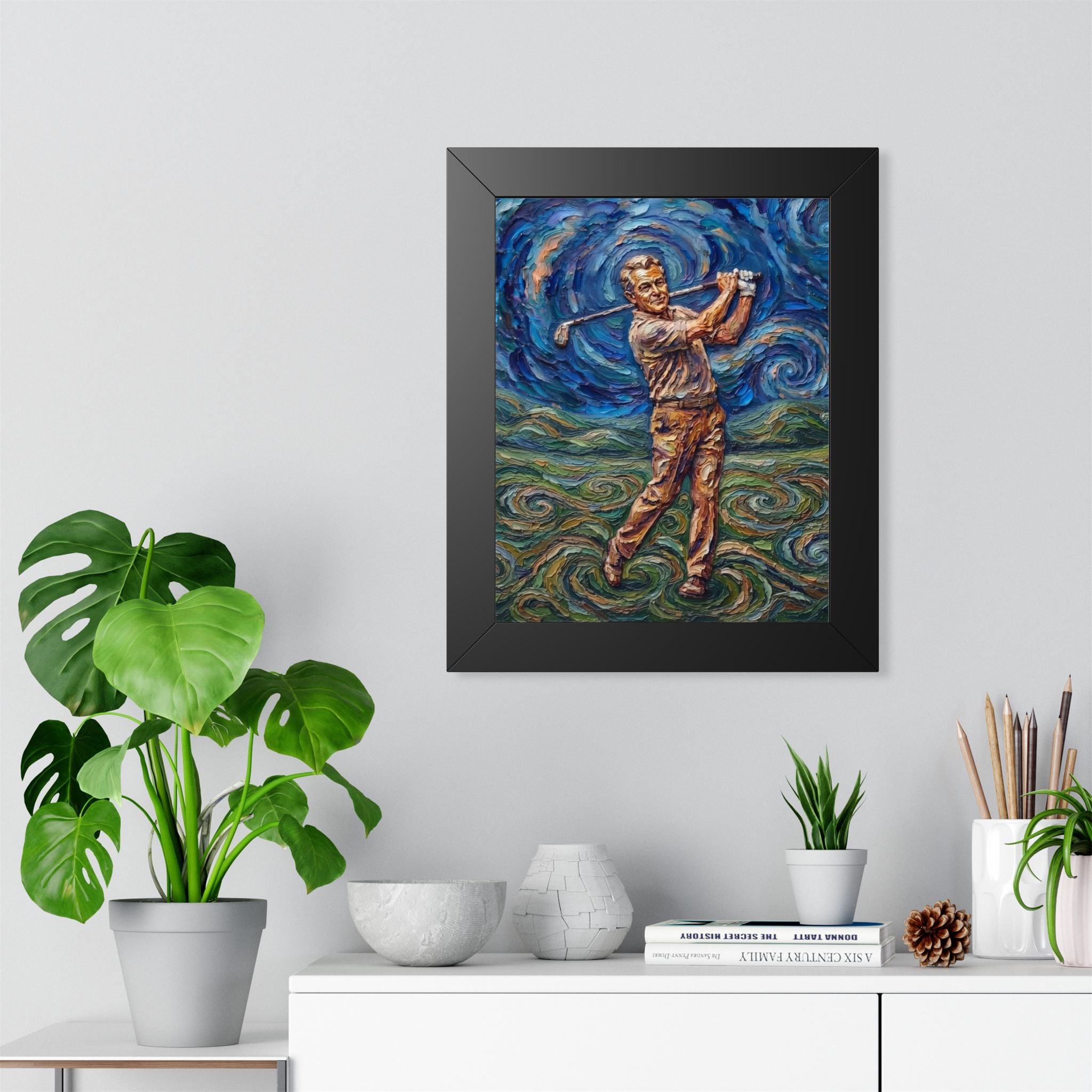 Golf Swing Framed Poster — Van Gogh Style Golf Art Print