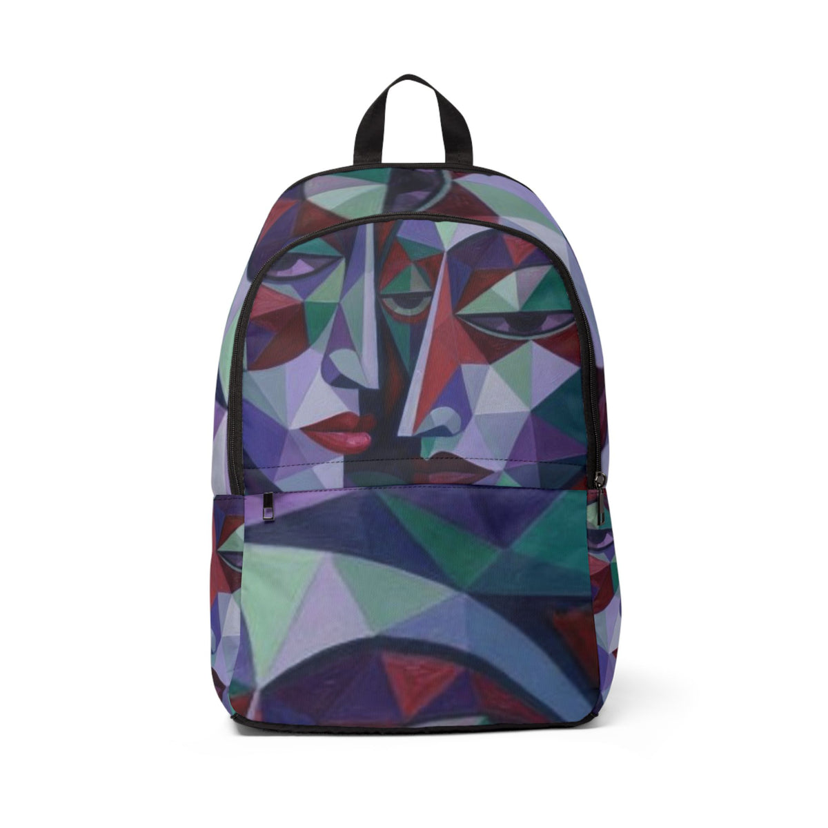 Geometric Abstract Face Backpack – Colorful Cubist Art School Bag