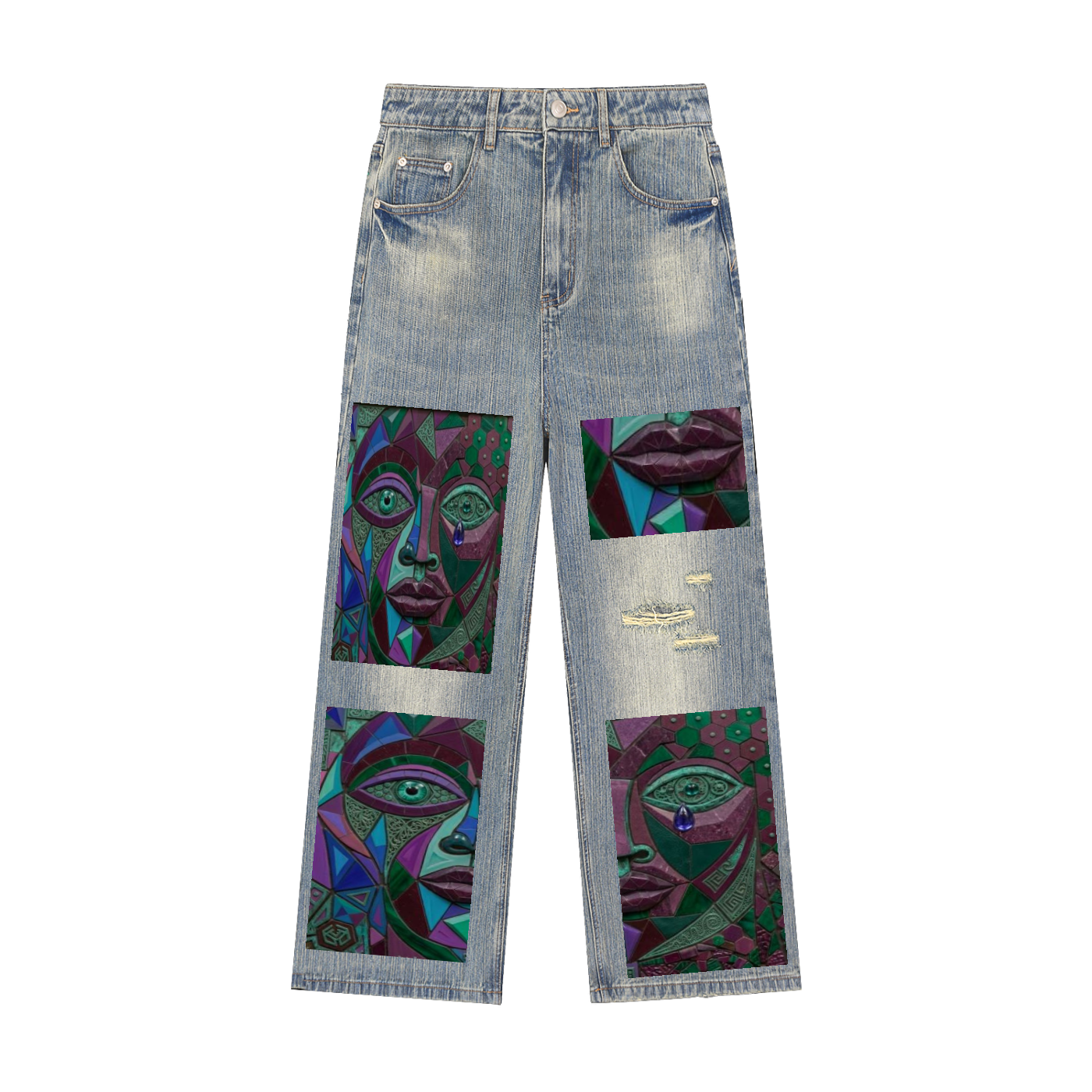 Vintage Wash Distressed Denim Jeans
