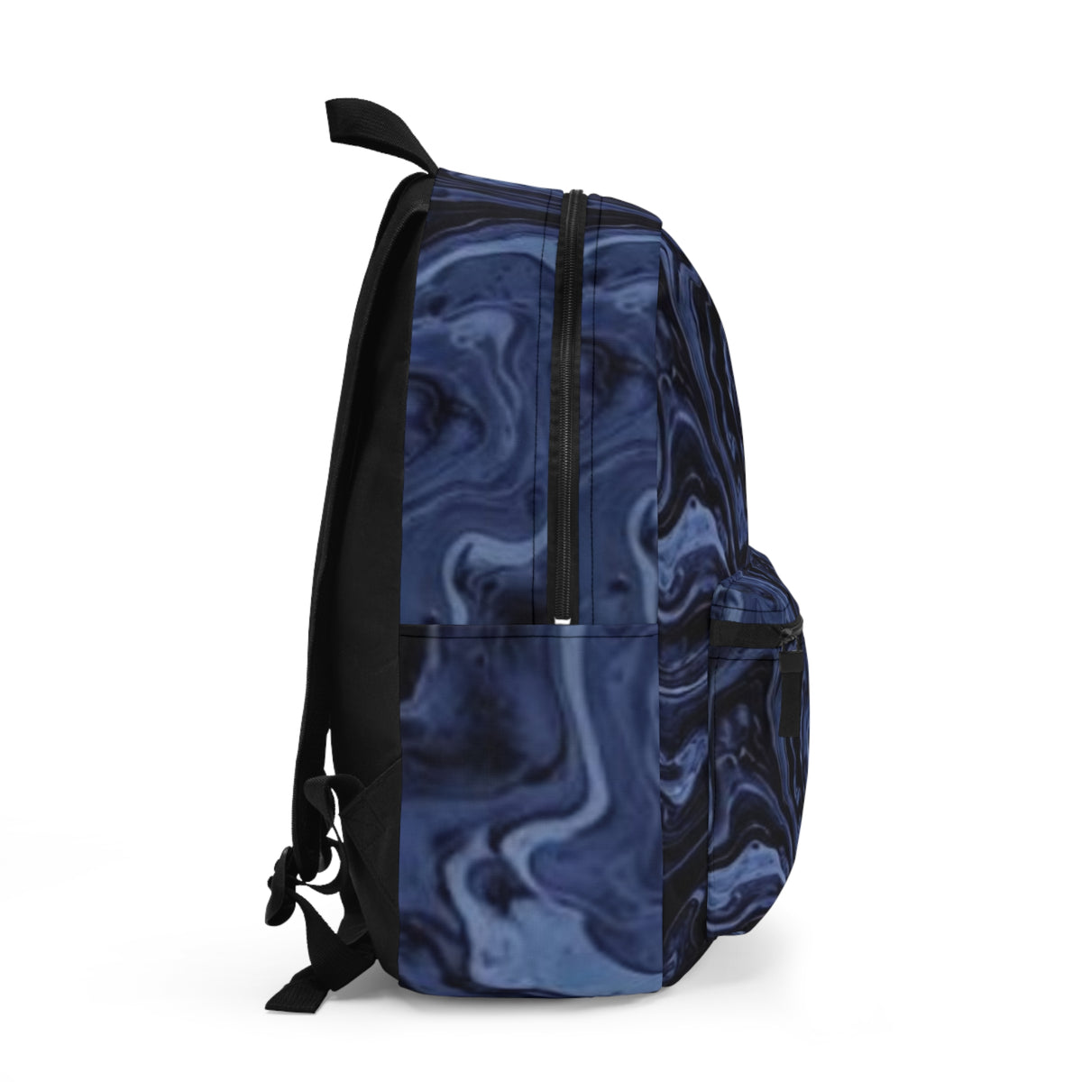 Blue Marble Swirl Backpack — Abstract Fluid Pattern Bookbag