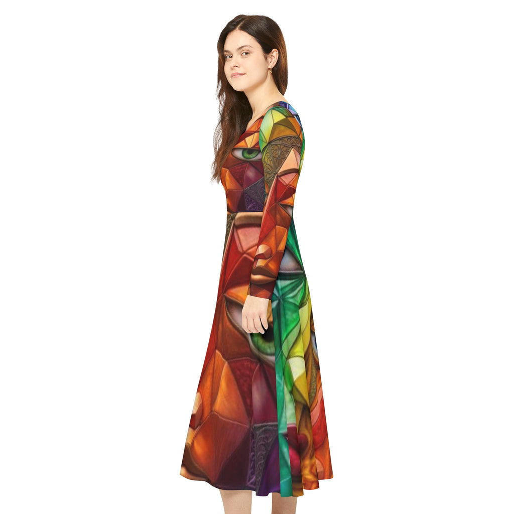Vestido de caras cubistas coloridas | Vestido de baile de manga larga
