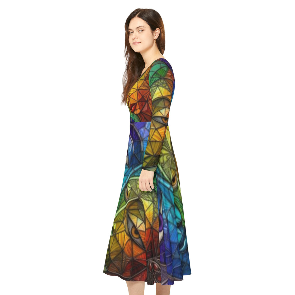 Abstract Long Sleeve Dress | Colorful Geometric Art design | No More Stolen Sisters Series