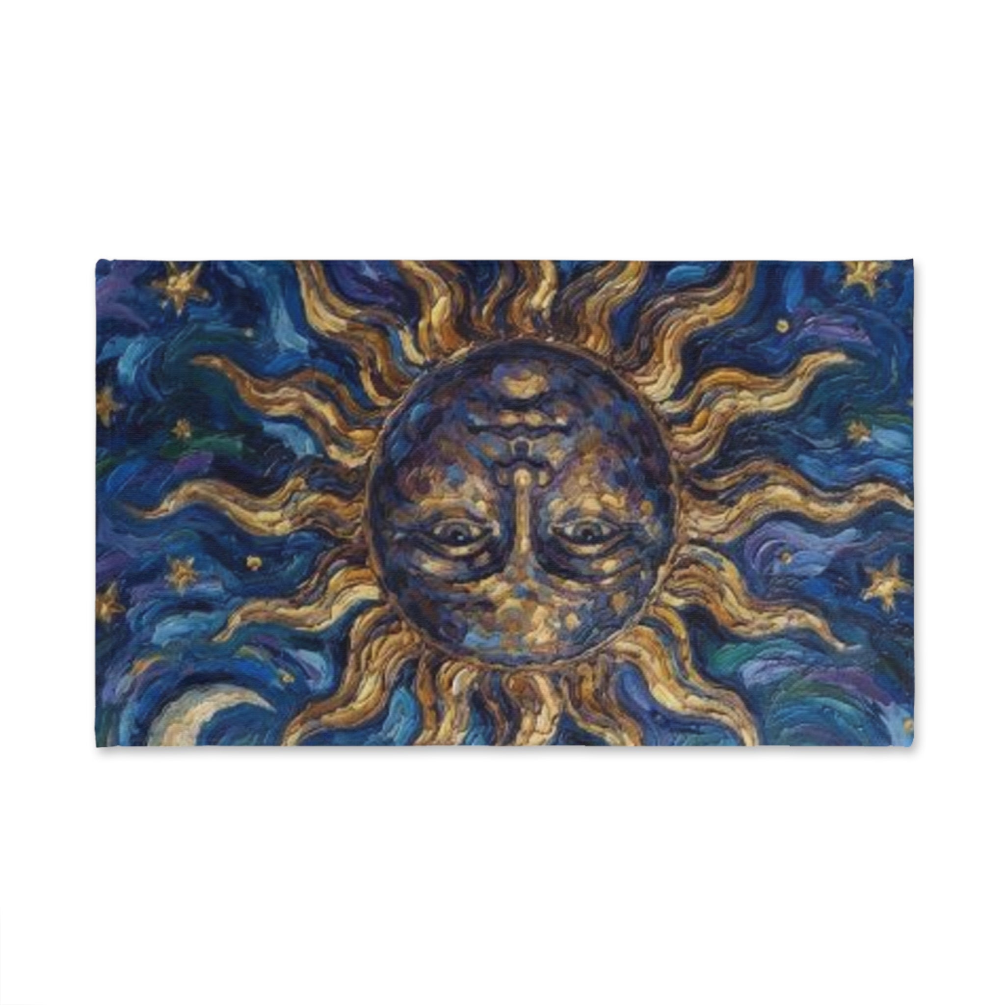 Celestial Sun & Stars Hand Towel — Van Gogh Style Night Sky