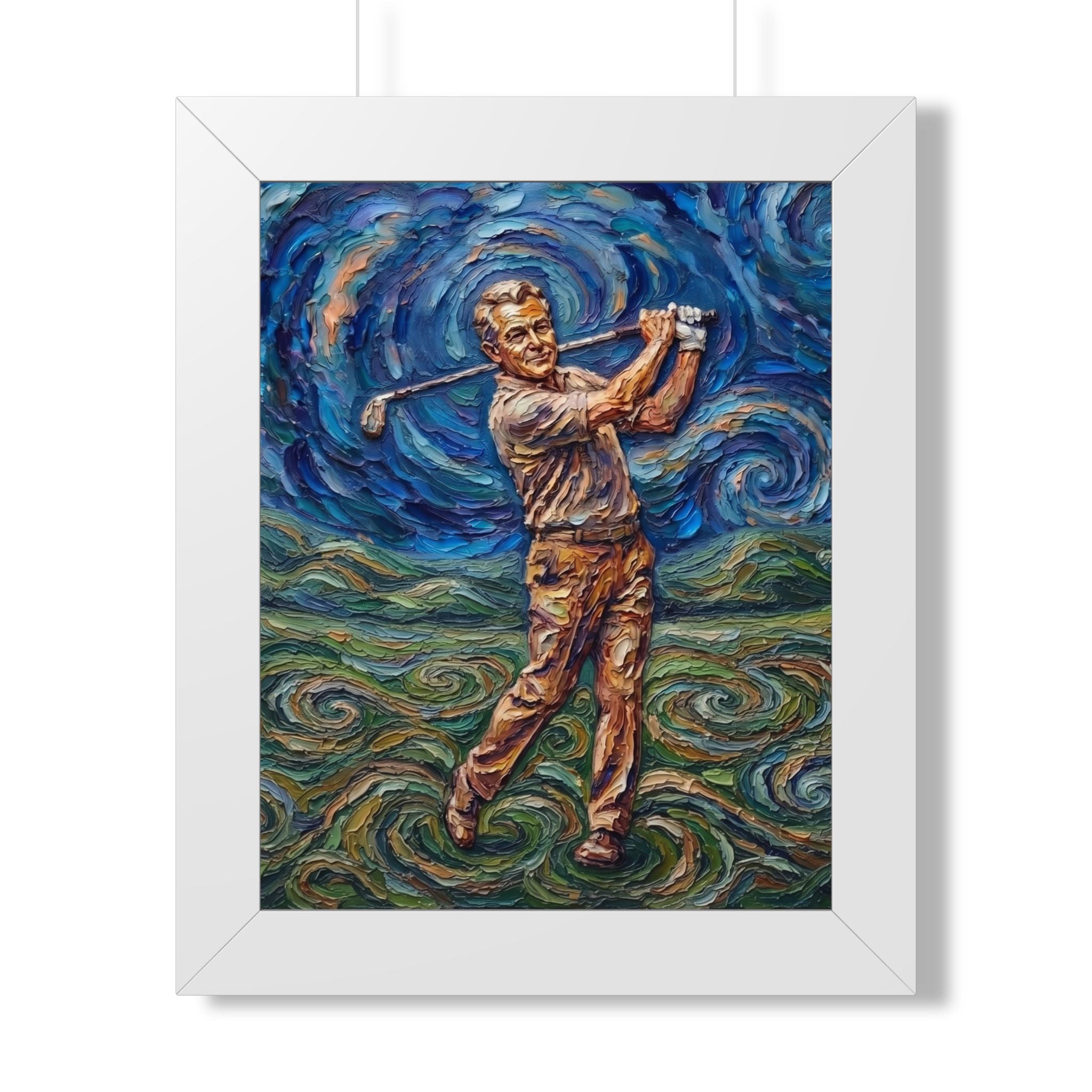 Golf Swing Framed Poster — Van Gogh Style Golf Art Print