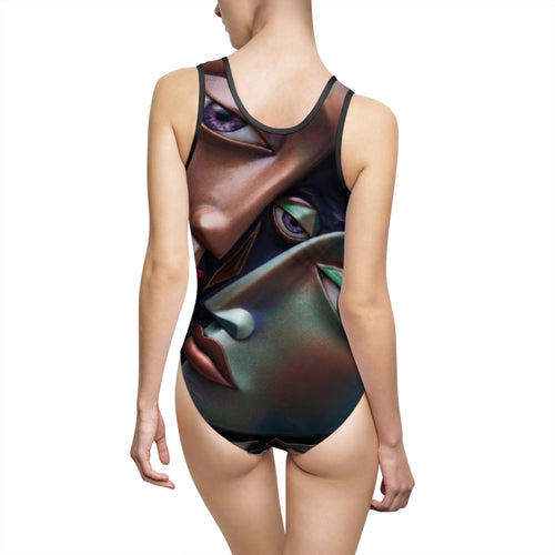 Abstract Face Art Swimsuit — Women's One-Piece Artistic Print