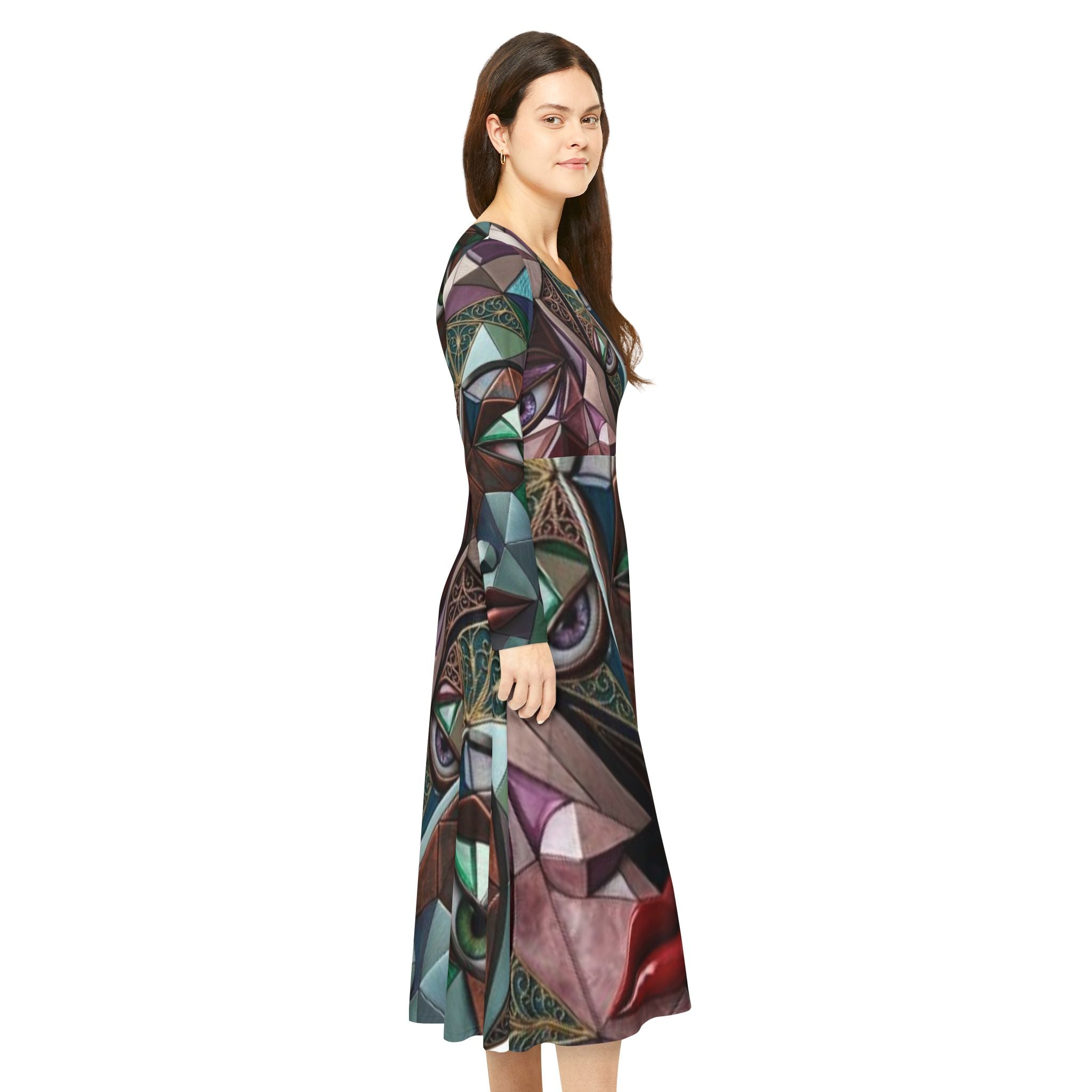 Abstract Geometric Dress Long Sleeve  |  "No More Stolen Sisters" Series #mmiwg