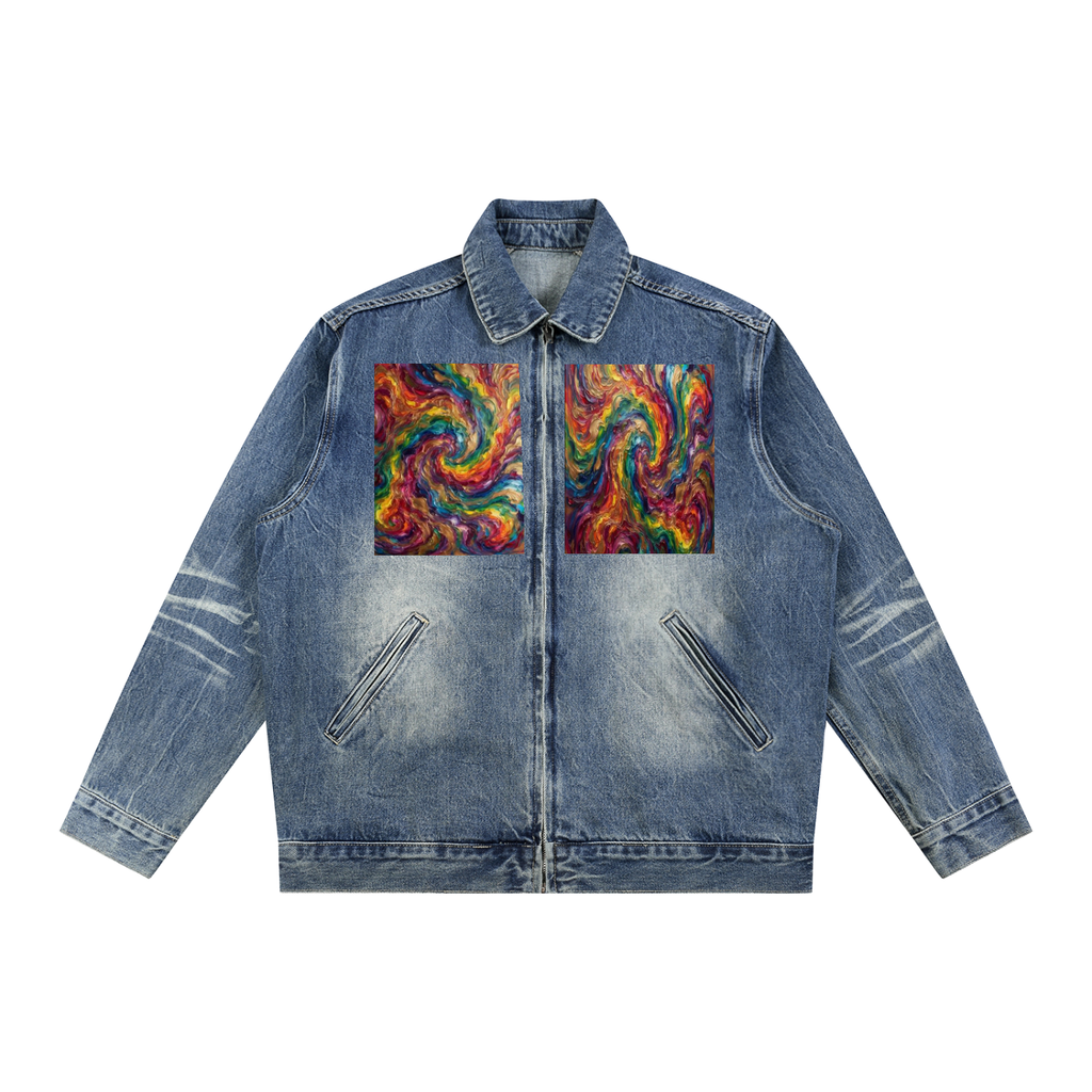 Vintage Wash Zip Up Denim Jacket